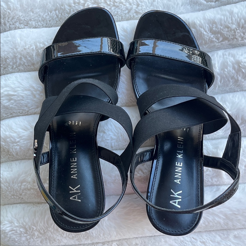 Anne Klein Glossy Black Women's Sandals Size 8.5